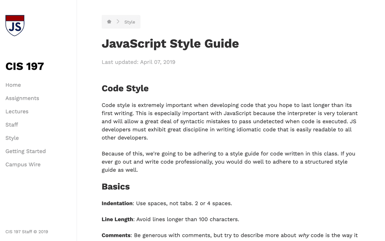 CIS 197 Course Website